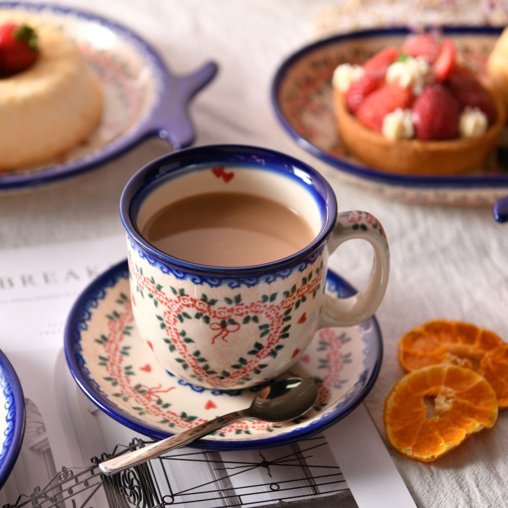 Handmade Polish Pottery Vena cup set 250ml sweet heart Boleslawiec Ceramics