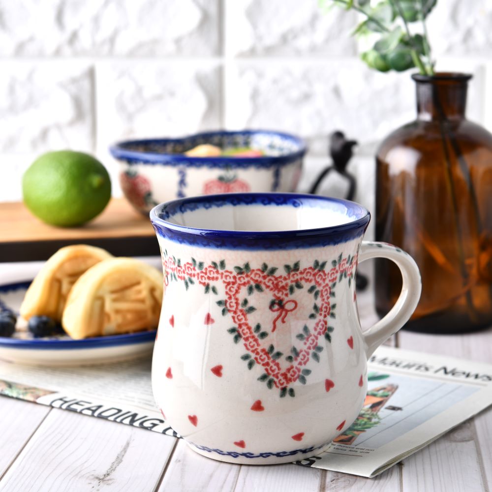 Handmade Polish Pottery Vena coffee mug 500ml sweet heart Boleslawiec Ceramics