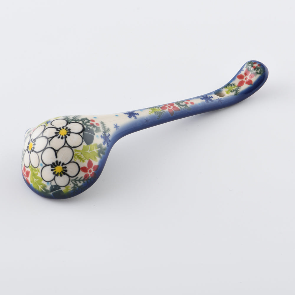 Handmade Polish Pottery Vena sauce ladle winter greenery Boleslawiec Ceramics