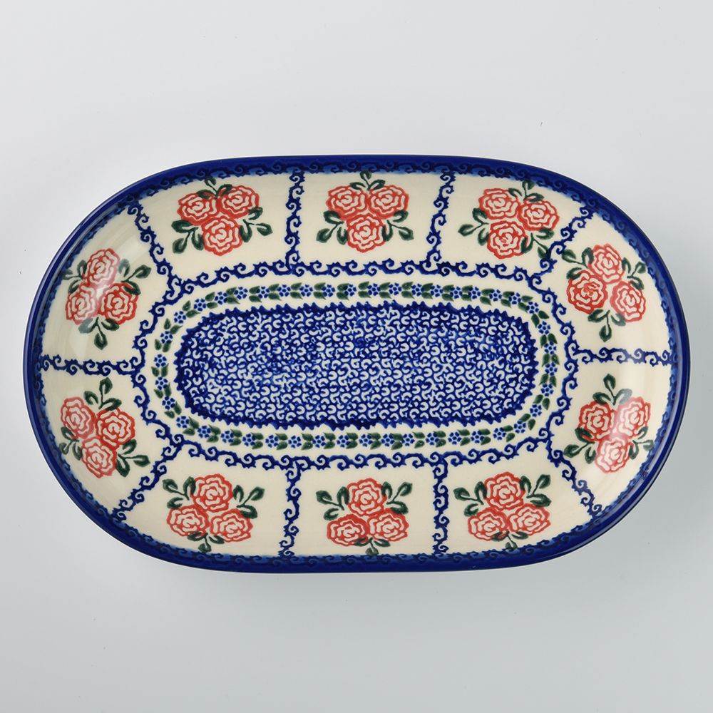 Handmade Polish Pottery Vena oval serving platter 27.5cm rose garden Boleslawiec Ceramics