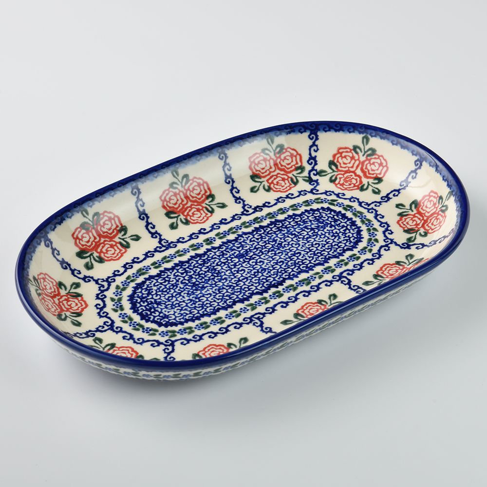 Handmade Polish Pottery Vena oval serving platter 27.5cm rose garden Boleslawiec Ceramics