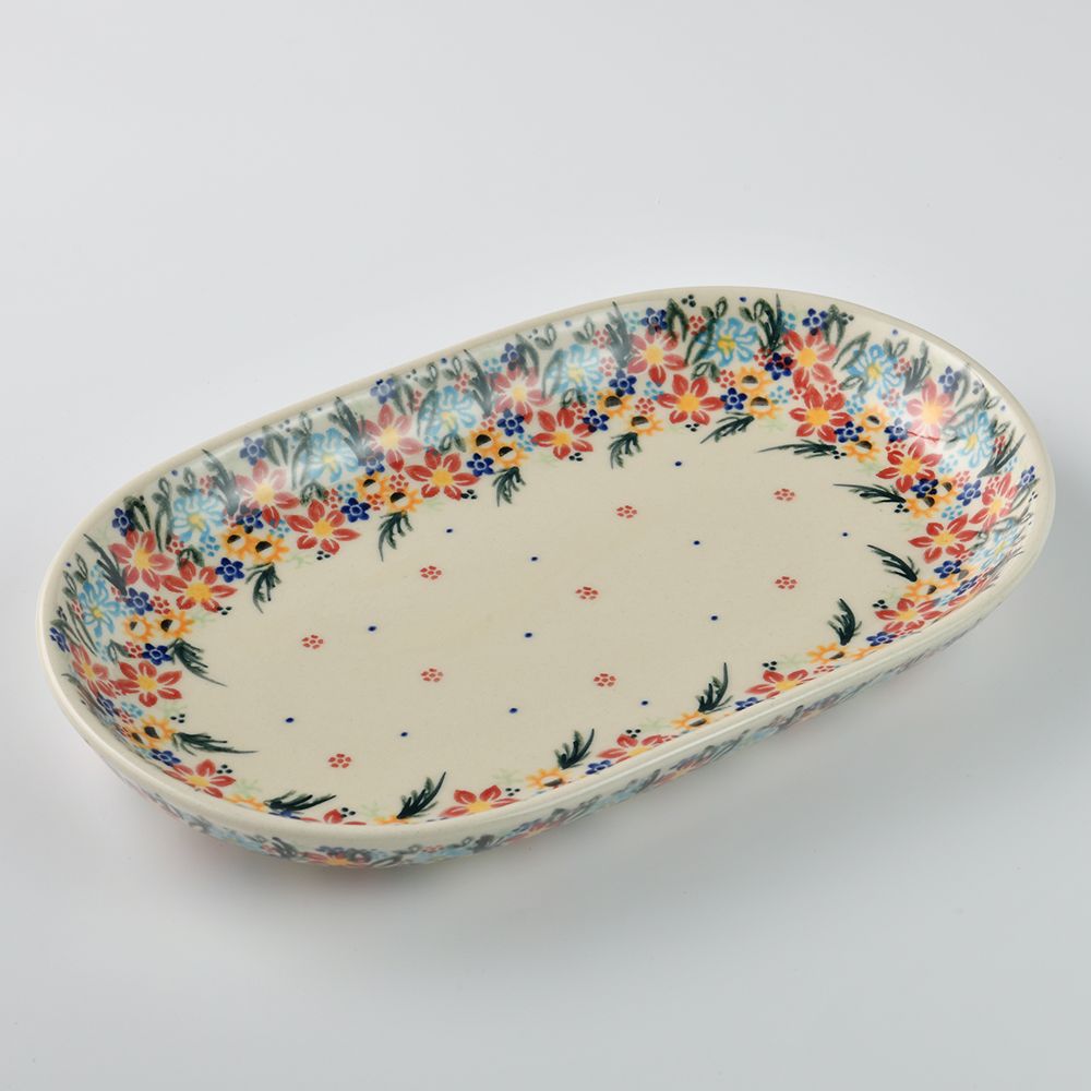 Handmade Polish Pottery Vena oval serving platter 27.5cm floral dream Boleslawiec Ceramics