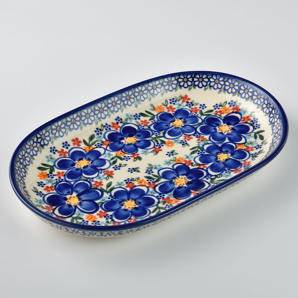 Handmade Polish Pottery Vena oval serving platter 27.5cm spring bouquet Boleslawiec Ceramics