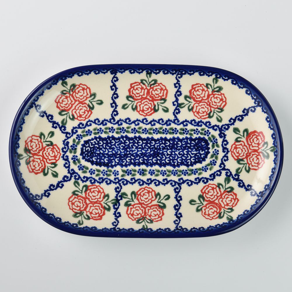 Handmade Polish Pottery Vena oval serving platter 24cm rose garden Boleslawiec Ceramics