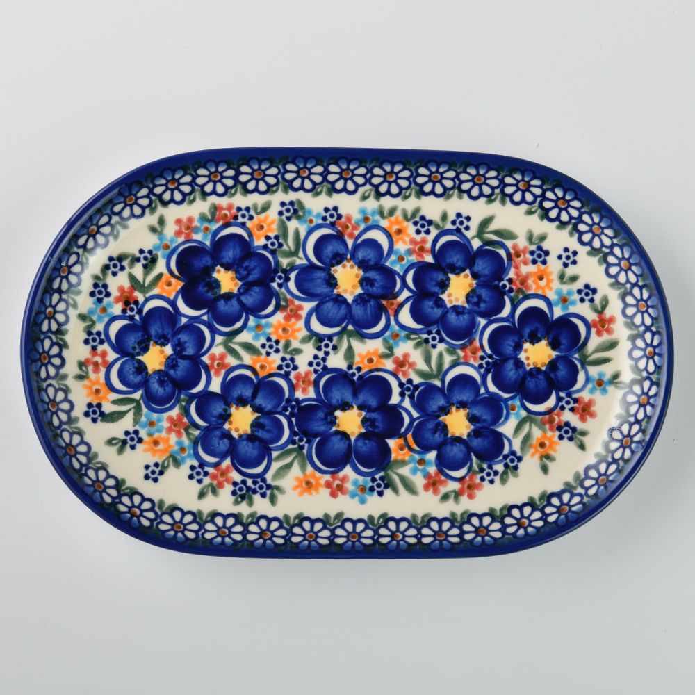 Handmade Polish Pottery Vena oval serving platter 24cm spring bouquet Boleslawiec Ceramics