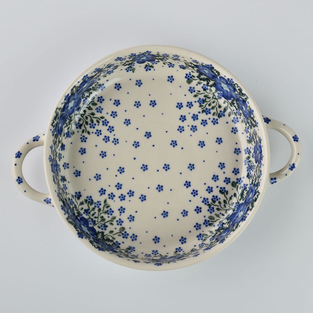 Handmade Polish Pottery Vena round deep plate 23cm blue fantasy Boleslawiec Ceramics