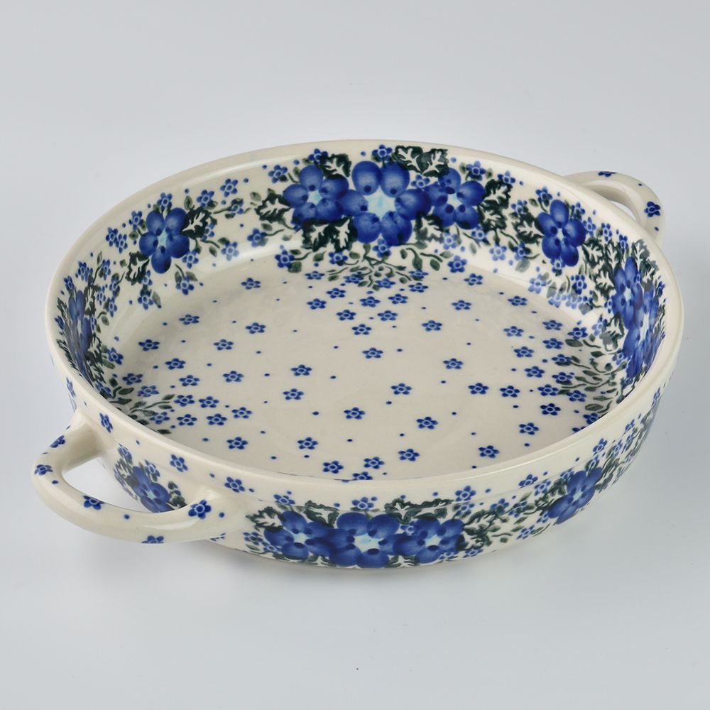 Handmade Polish Pottery Vena round deep plate 23cm blue fantasy Boleslawiec Ceramics