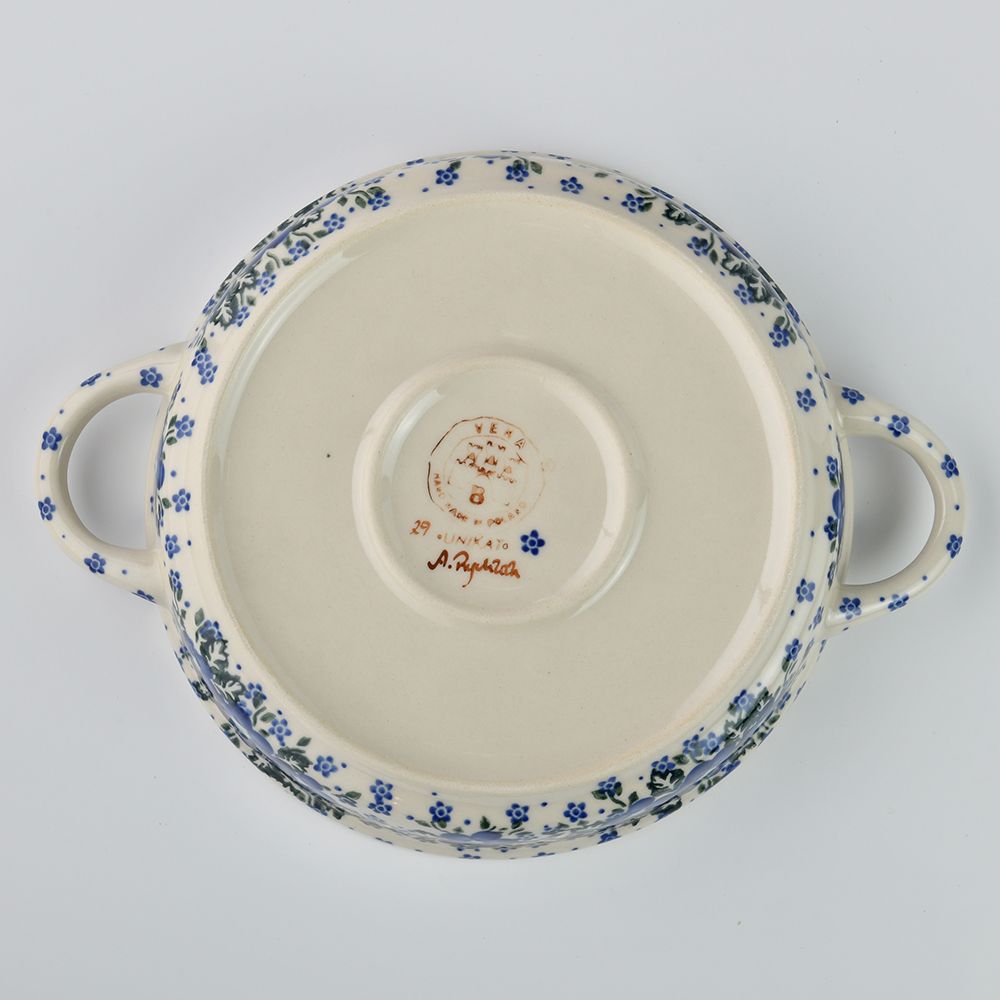 Handmade Polish Pottery Vena round deep plate 23cm blue fantasy Boleslawiec Ceramics