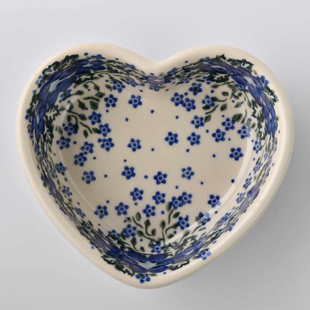 Handmade Polish Pottery Vena heart shaped bowl,snack bowl,13.5cm blue fantasy Boleslawiec Ceramics