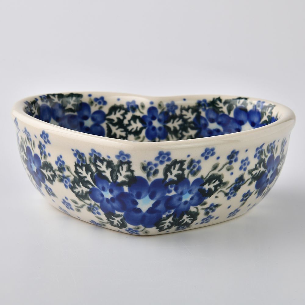 Handmade Polish Pottery Vena heart shaped bowl,snack bowl,13.5cm blue fantasy Boleslawiec Ceramics