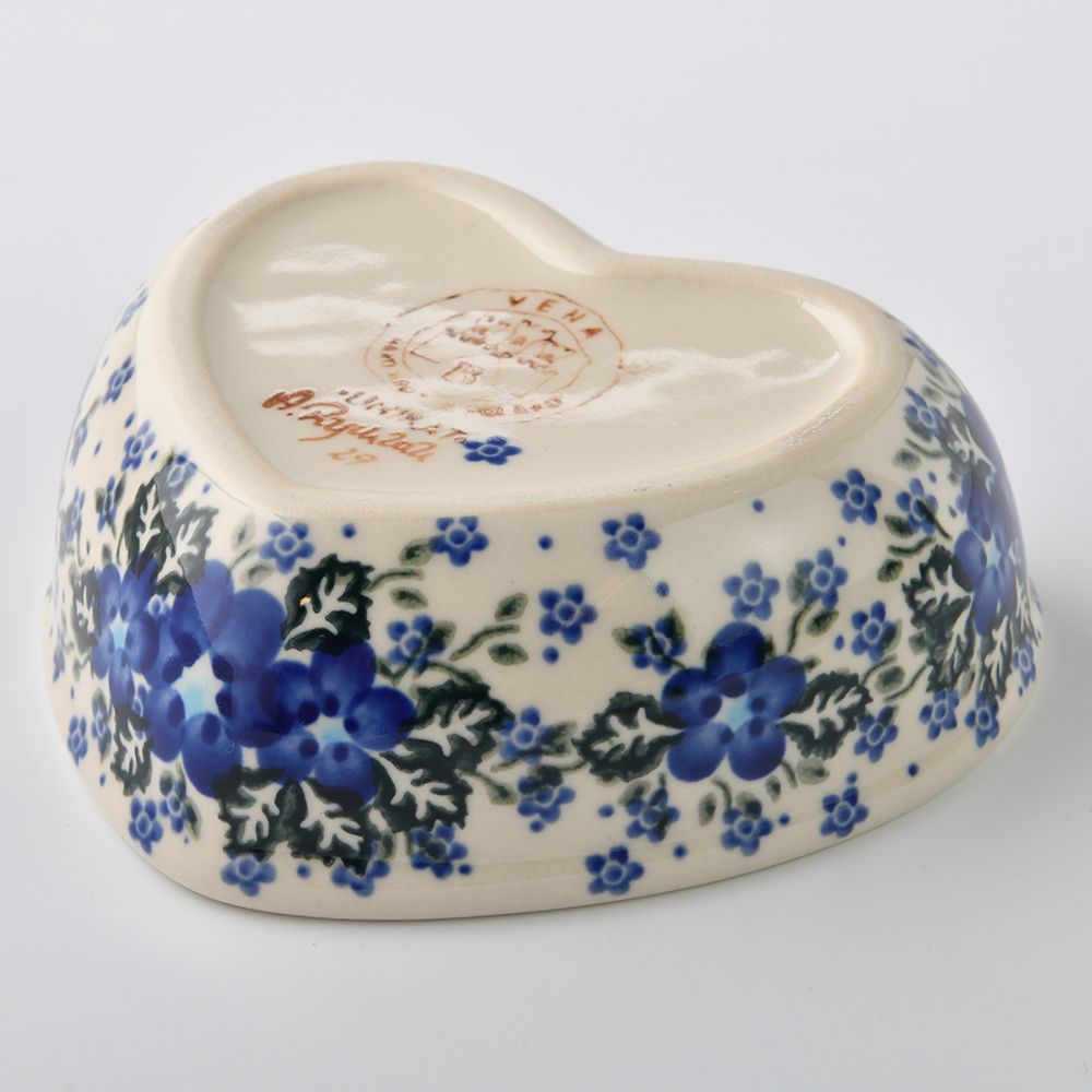 Handmade Polish Pottery Vena heart shaped bowl,snack bowl,13.5cm blue fantasy Boleslawiec Ceramics