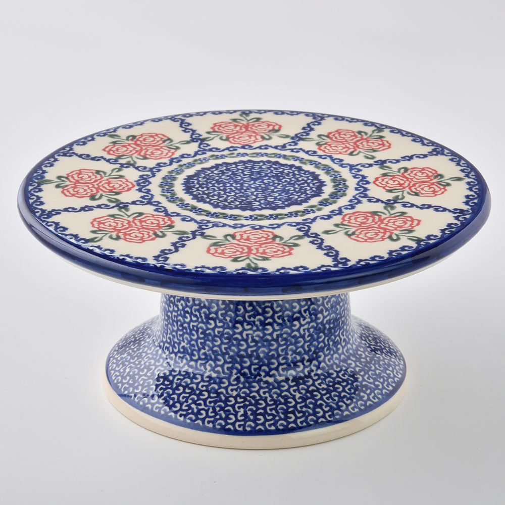 Handmade Polish Pottery Vena cake stand rose garden Boleslawiec Ceramics