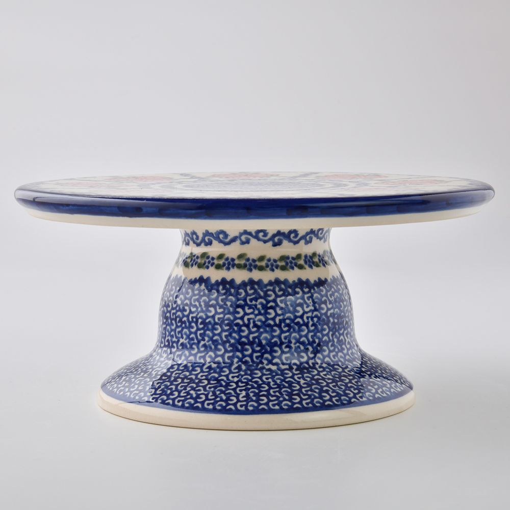 Handmade Polish Pottery Vena cake stand rose garden Boleslawiec Ceramics