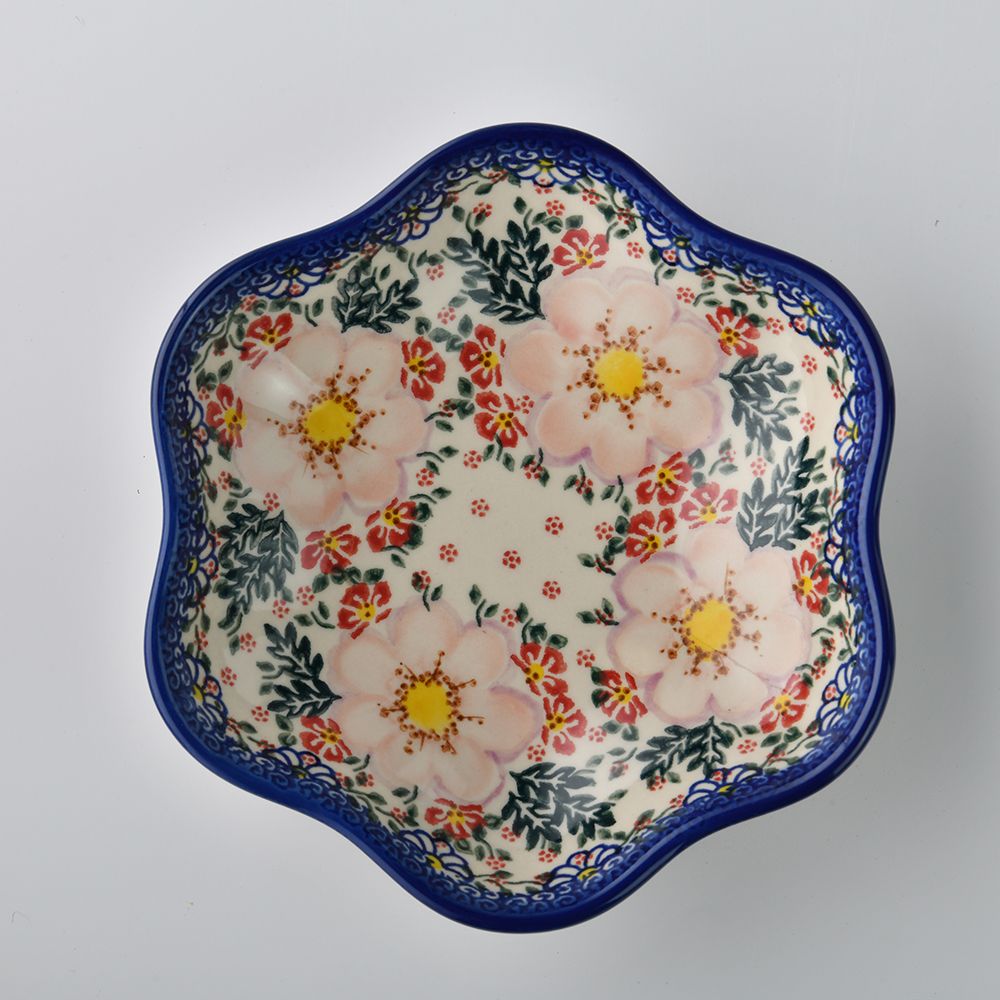 Handmade Polish Pottery Vena flower shaped plate,serving plate,20cm bright beauty Boleslawiec Ceramics
