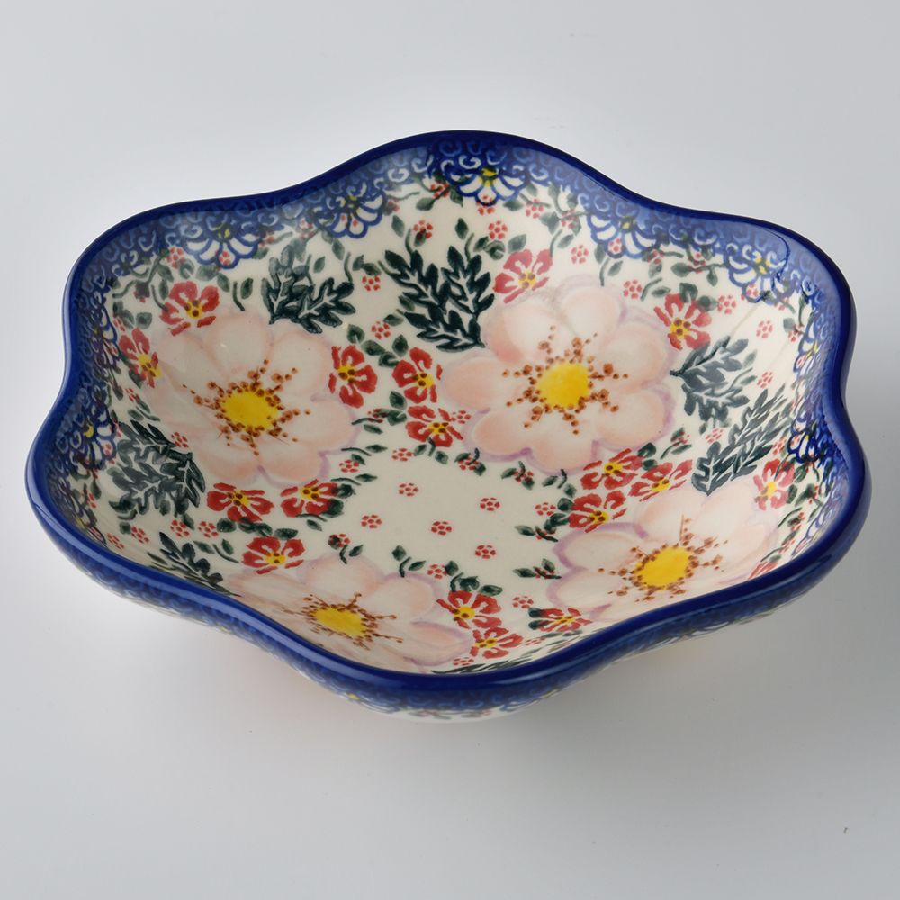 Handmade Polish Pottery Vena flower shaped plate,serving plate,20cm bright beauty Boleslawiec Ceramics