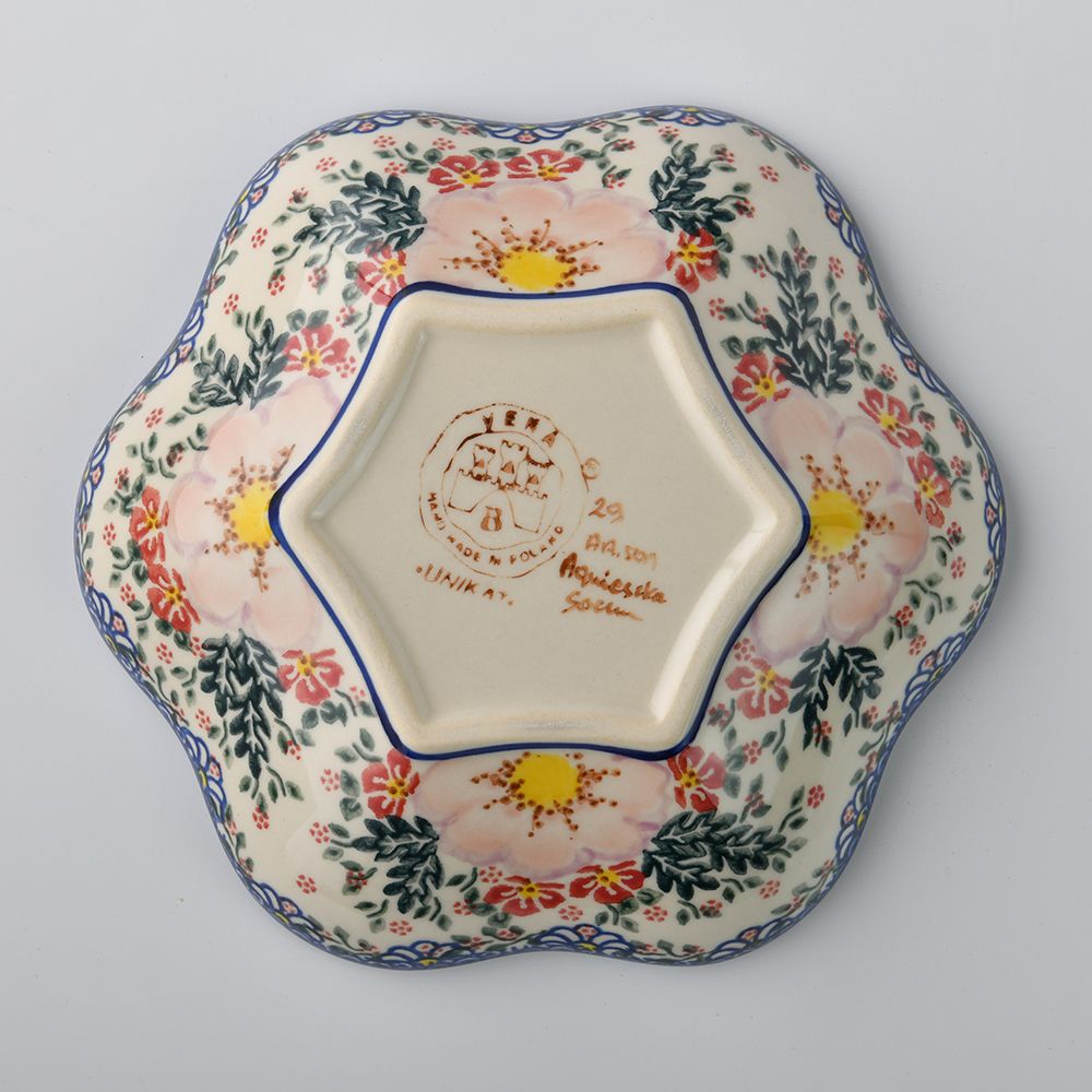 Handmade Polish Pottery Vena flower shaped plate,serving plate,20cm bright beauty Boleslawiec Ceramics