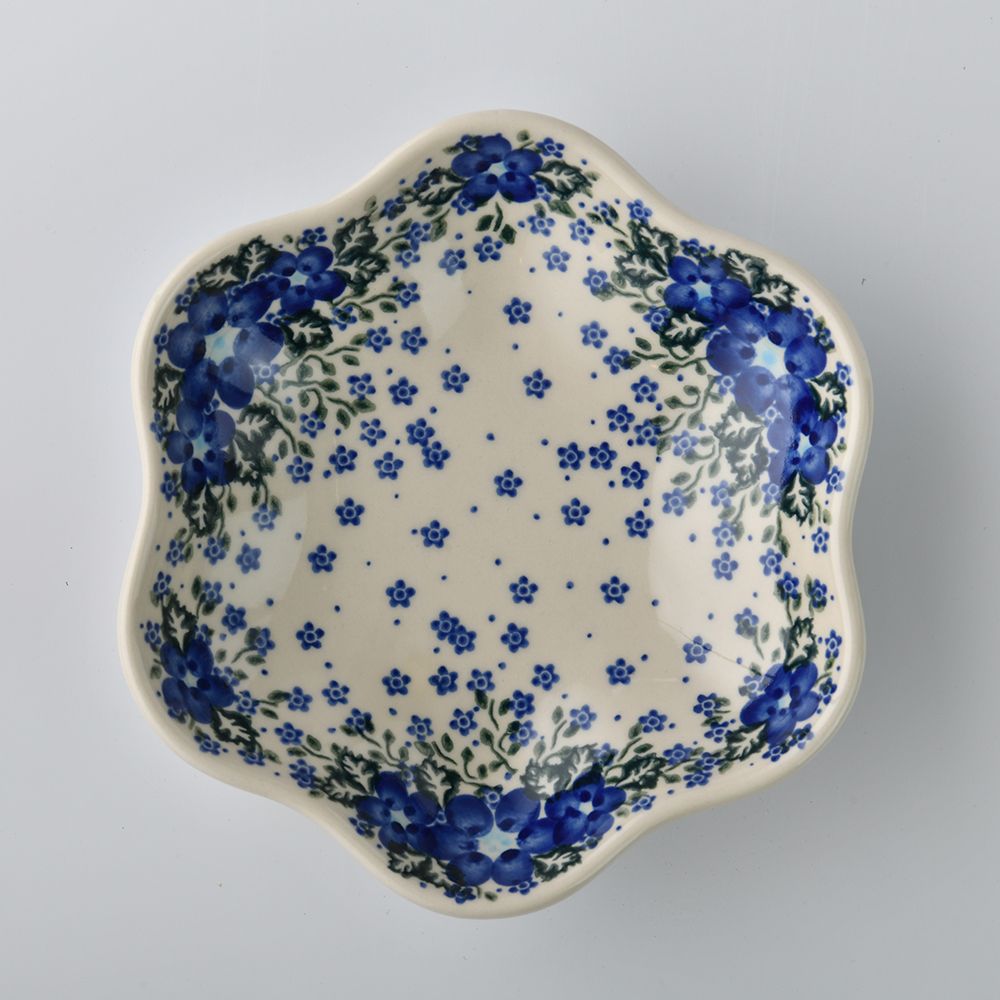 Handmade Polish Pottery Vena flower shaped plate,serving plate,20cm blue fantasy Boleslawiec Ceramics