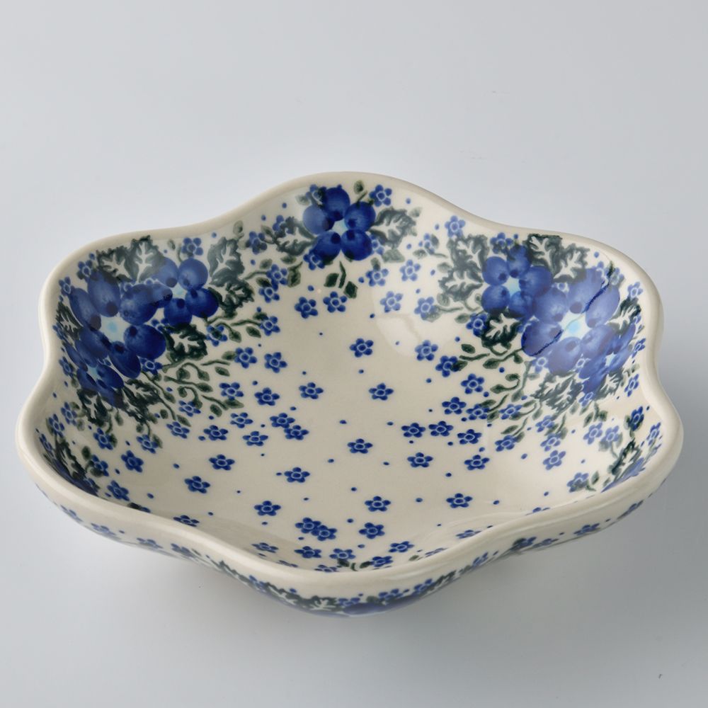 Handmade Polish Pottery Vena flower shaped plate,serving plate,20cm blue fantasy Boleslawiec Ceramics