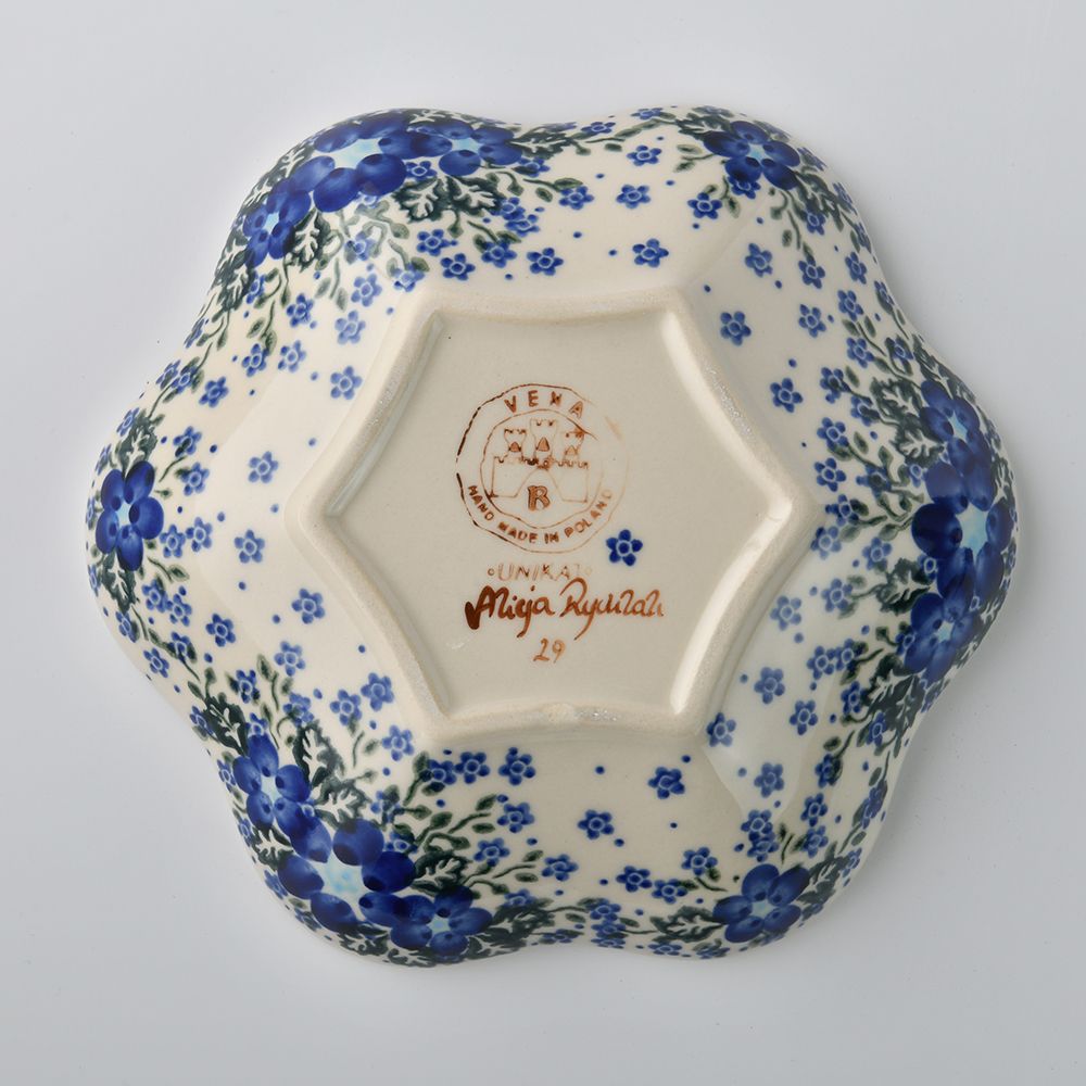 Handmade Polish Pottery Vena flower shaped plate,serving plate,20cm blue fantasy Boleslawiec Ceramics