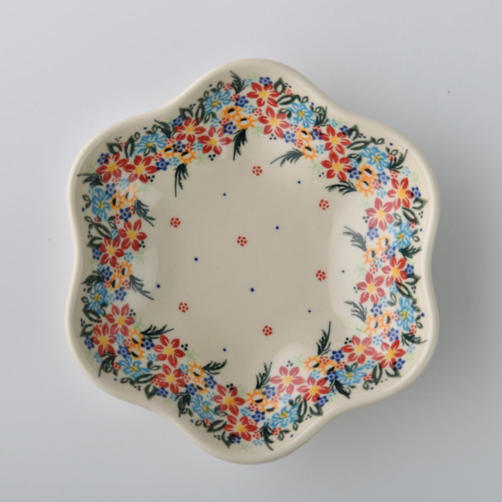 Handmade Polish Pottery Vena flower shaped plate,serving plate,20cm floral dream Boleslawiec Ceramics