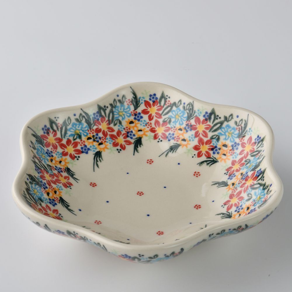 Handmade Polish Pottery Vena flower shaped plate,serving plate,20cm floral dream Boleslawiec Ceramics