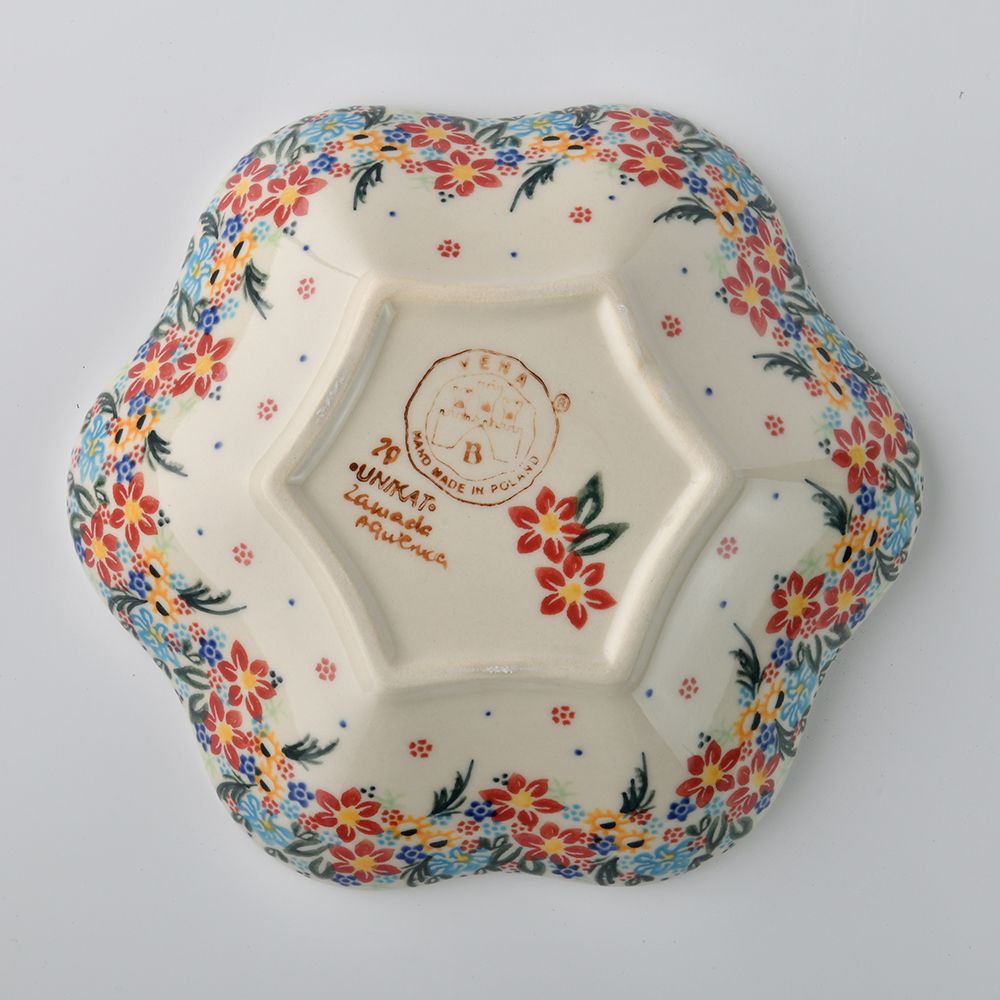 Handmade Polish Pottery Vena flower shaped plate,serving plate,20cm floral dream Boleslawiec Ceramics