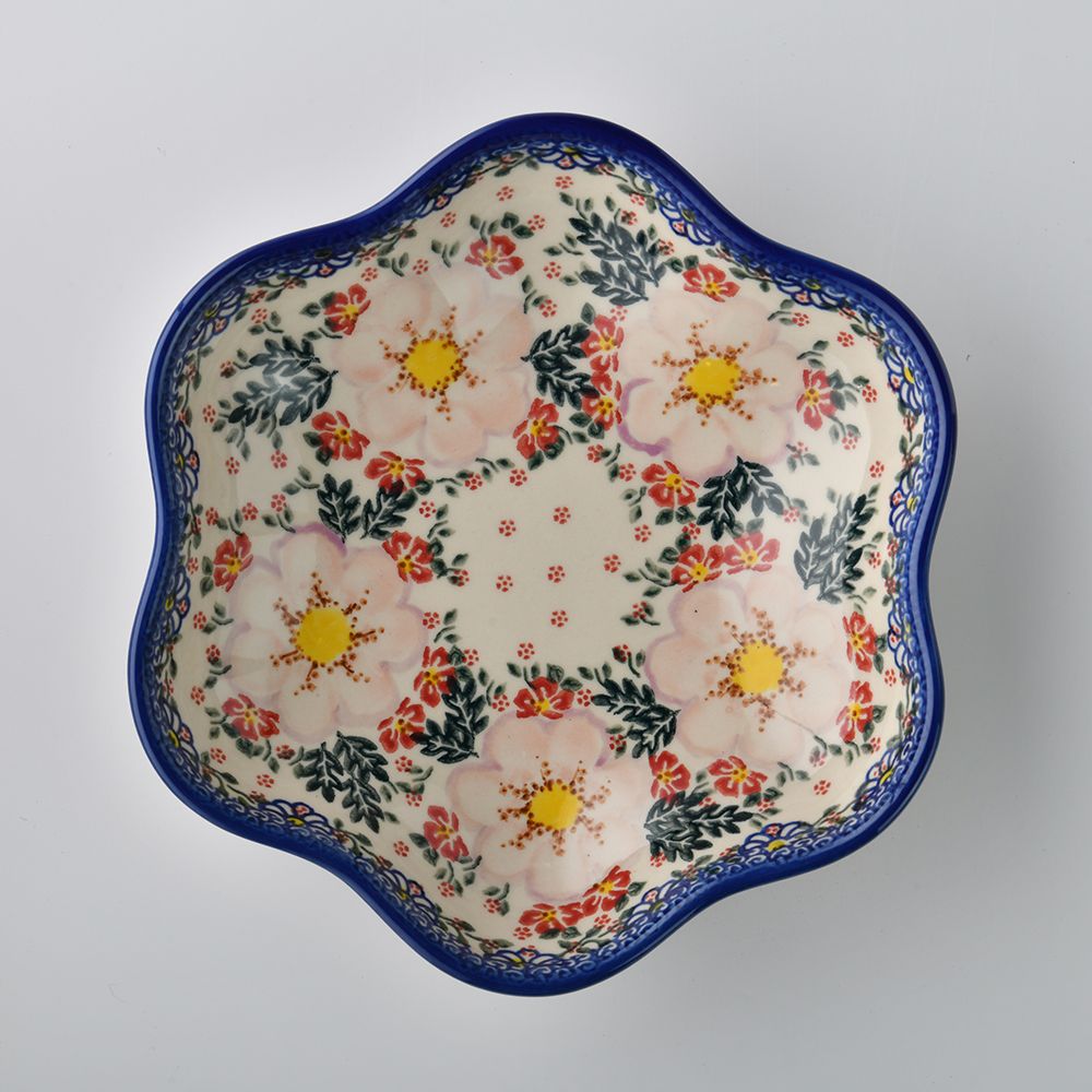 Handmade Polish Pottery Vena flower shaped plate,serving plate,24cm bright beauty Boleslawiec Ceramics