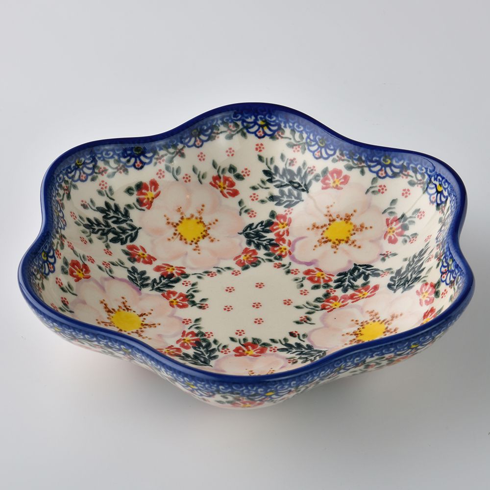 Handmade Polish Pottery Vena flower shaped plate,serving plate,24cm bright beauty Boleslawiec Ceramics