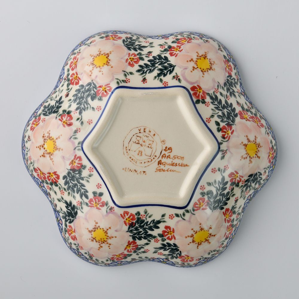 Handmade Polish Pottery Vena flower shaped plate,serving plate,24cm bright beauty Boleslawiec Ceramics