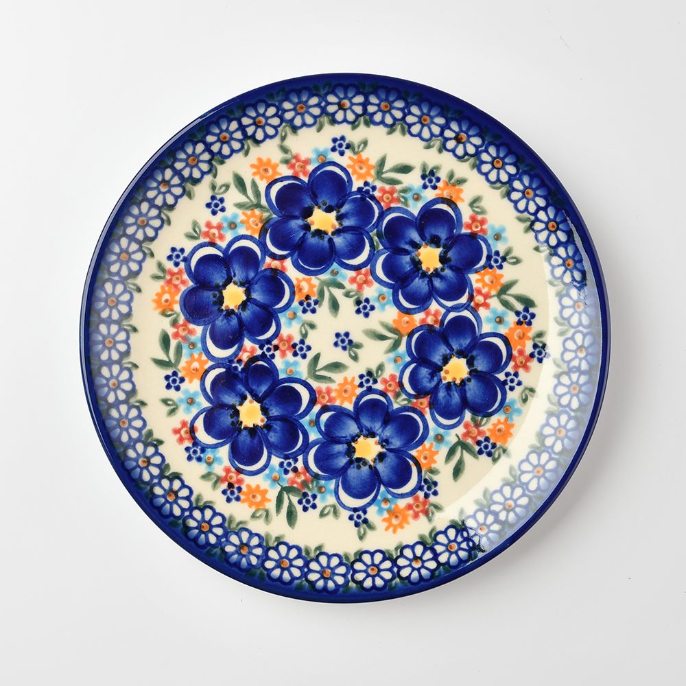 Handmade Polish Pottery Vena round serving plate 19cm spring bouquet Boleslawiec Ceramics