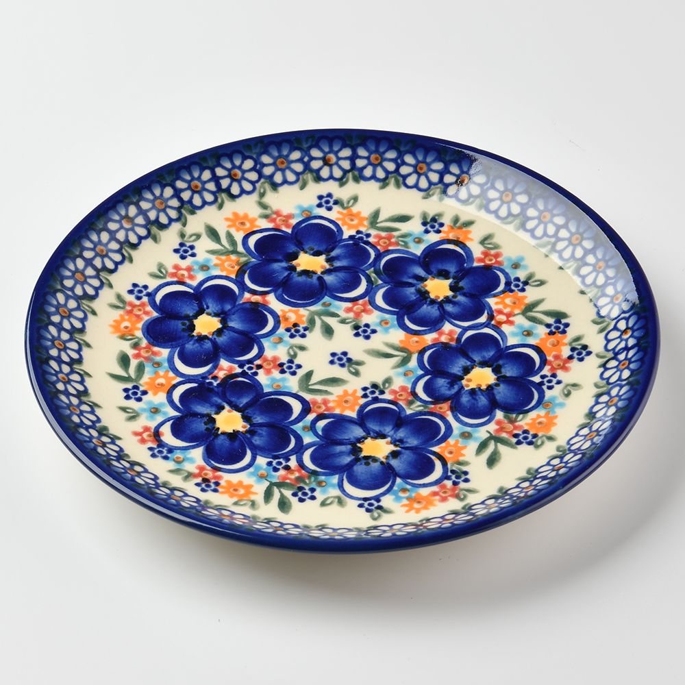 Handmade Polish Pottery Vena round serving plate 19cm spring bouquet Boleslawiec Ceramics