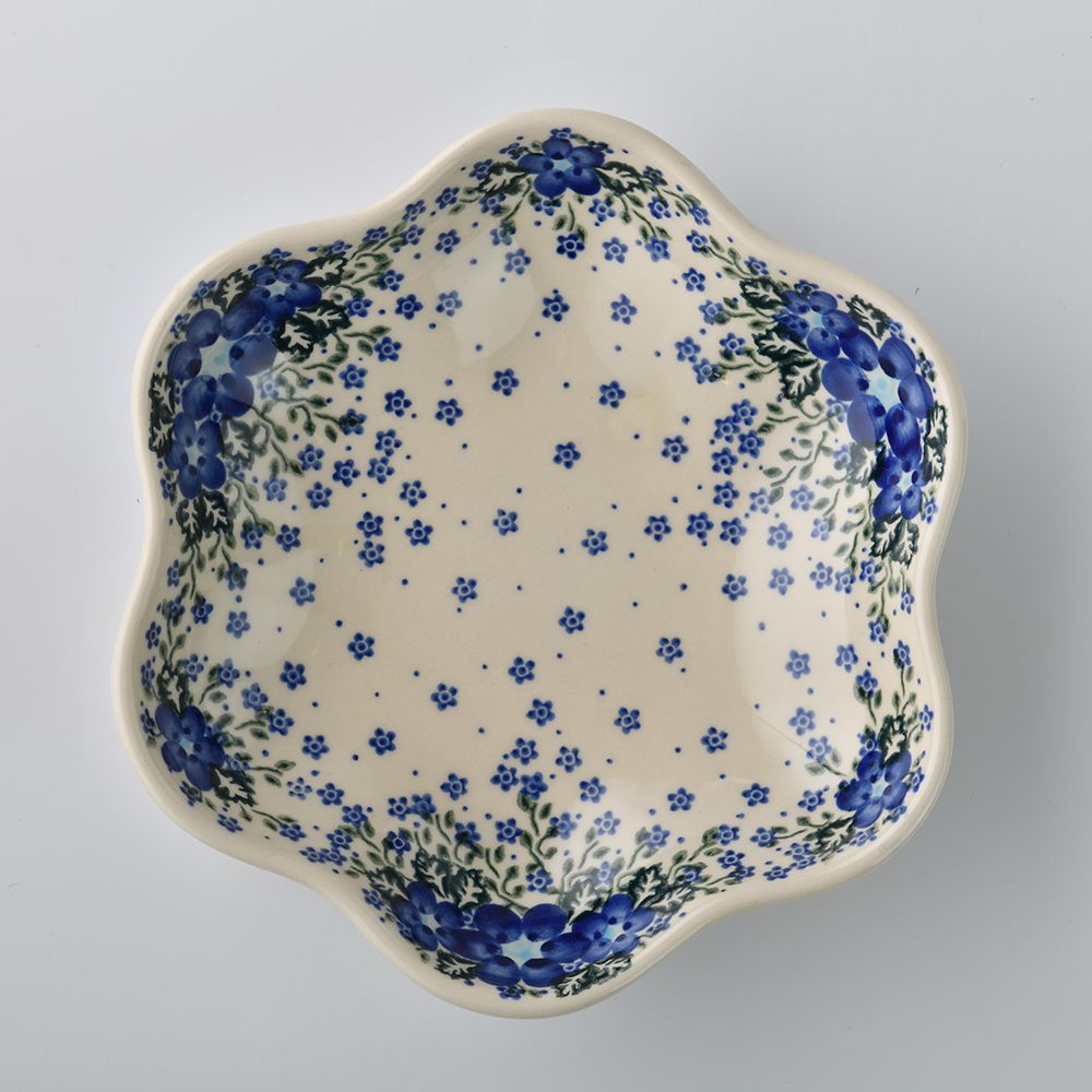 Handmade Polish Pottery Vena flower shaped plate,serving plate,24cm blue fantasy Boleslawiec Ceramics