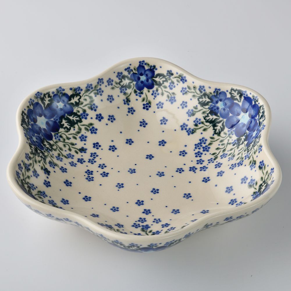 Handmade Polish Pottery Vena flower shaped plate,serving plate,24cm blue fantasy Boleslawiec Ceramics