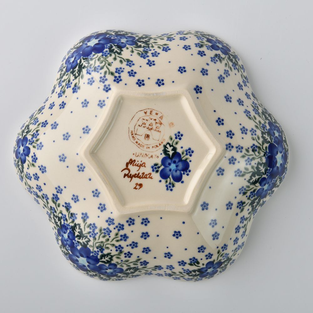 Handmade Polish Pottery Vena flower shaped plate,serving plate,24cm blue fantasy Boleslawiec Ceramics