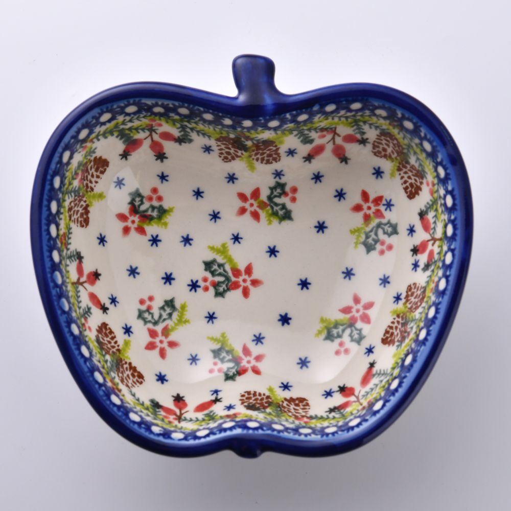 Handmade Polish Pottery Vena apple shaped bowl,snack bowl,16cm winter paradise Boleslawiec Ceramics