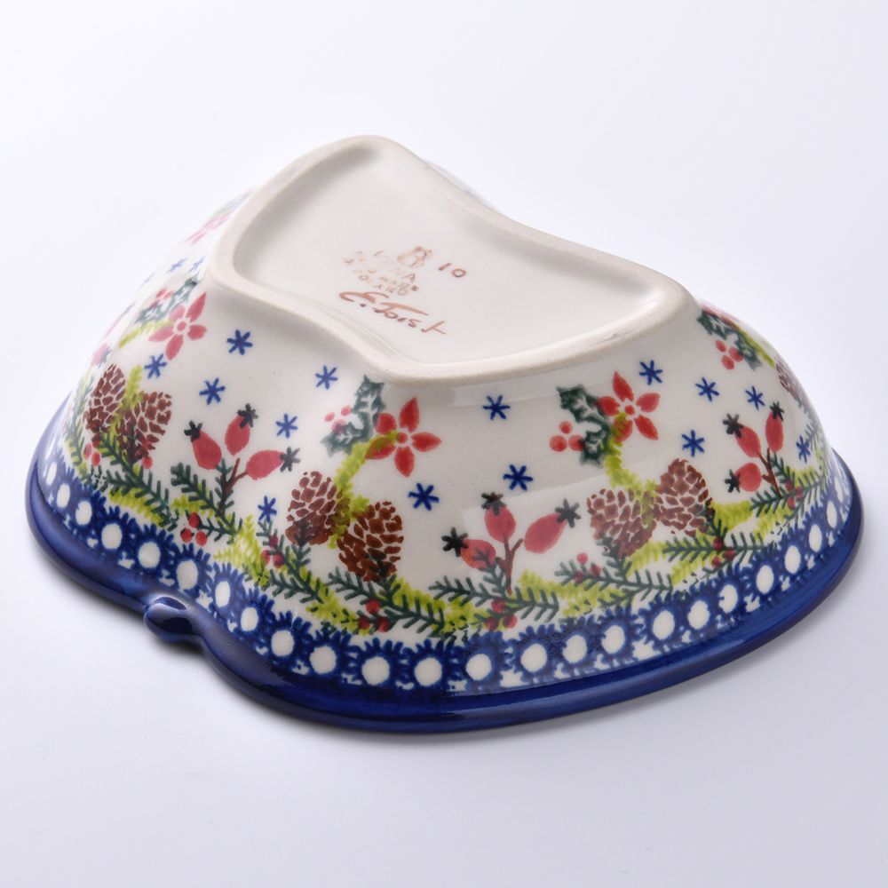 Handmade Polish Pottery Vena apple shaped bowl,snack bowl,16cm winter paradise Boleslawiec Ceramics