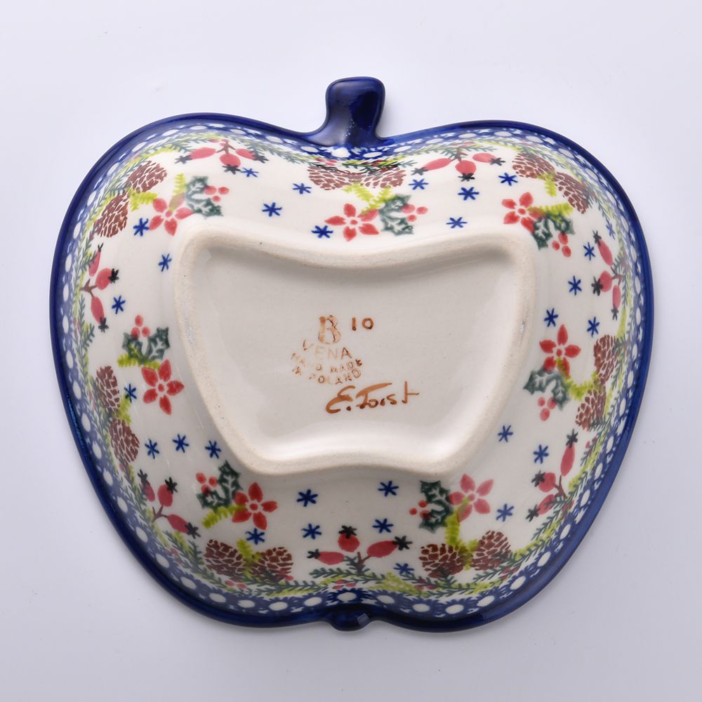 Handmade Polish Pottery Vena apple shaped bowl,snack bowl,16cm winter paradise Boleslawiec Ceramics