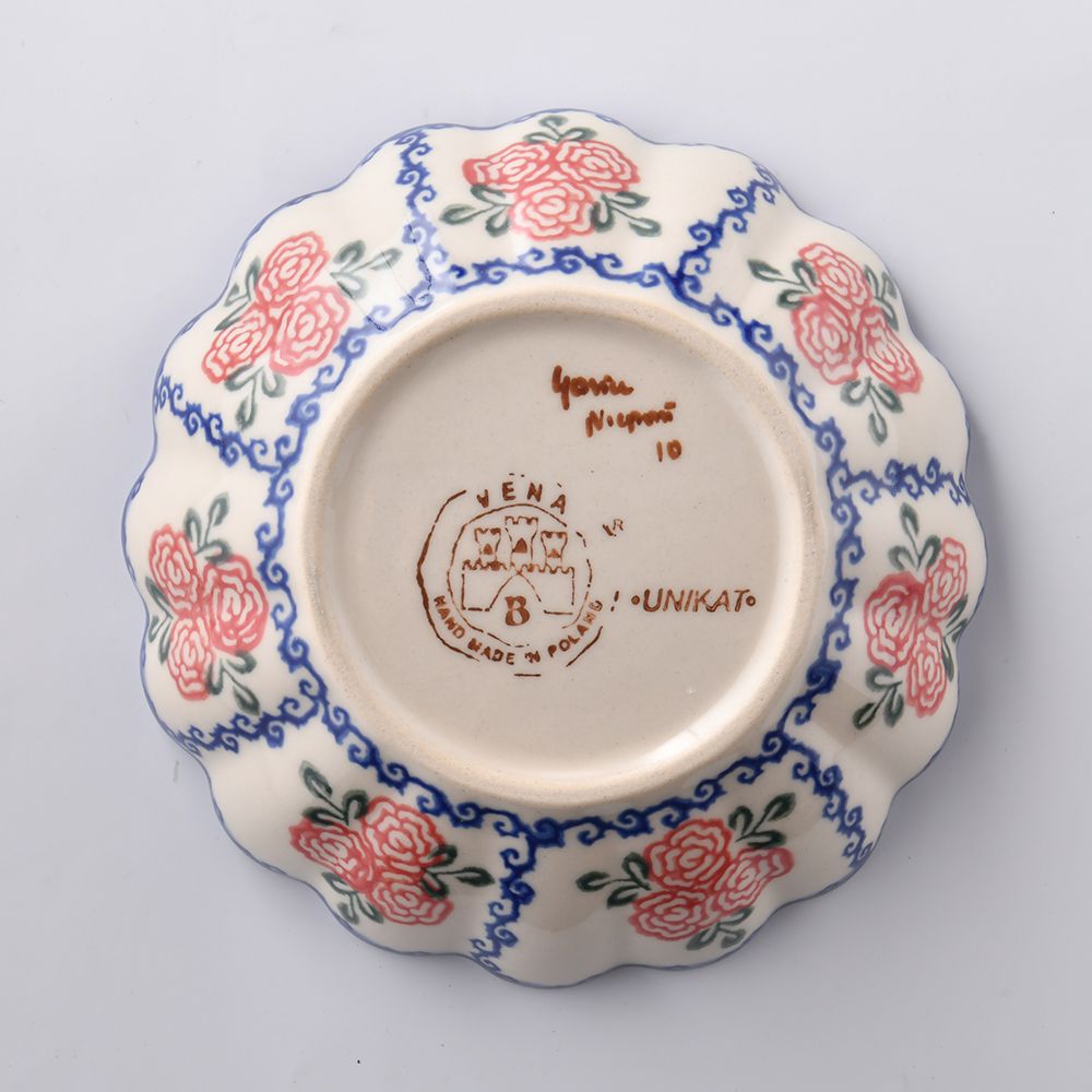 Handmade Polish Pottery Vena fluted bowl,snack bowl,16cm rose garden Boleslawiec Ceramics