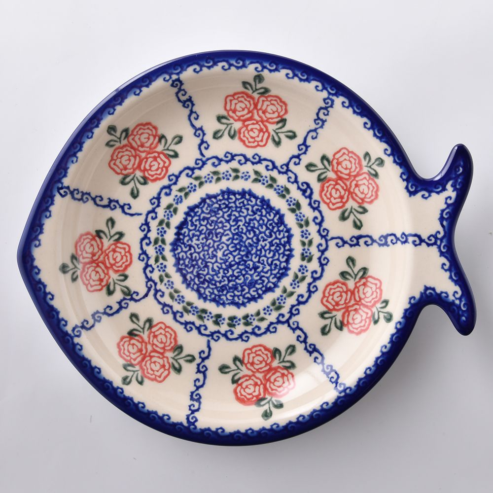 Handmade Polish Pottery Vena fish shaped platter,serving platter,22cm rose garden Boleslawiec Ceramics