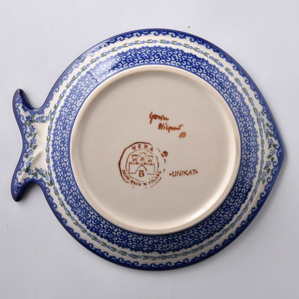 Handmade Polish Pottery Vena fish shaped platter,serving platter,22cm rose garden Boleslawiec Ceramics