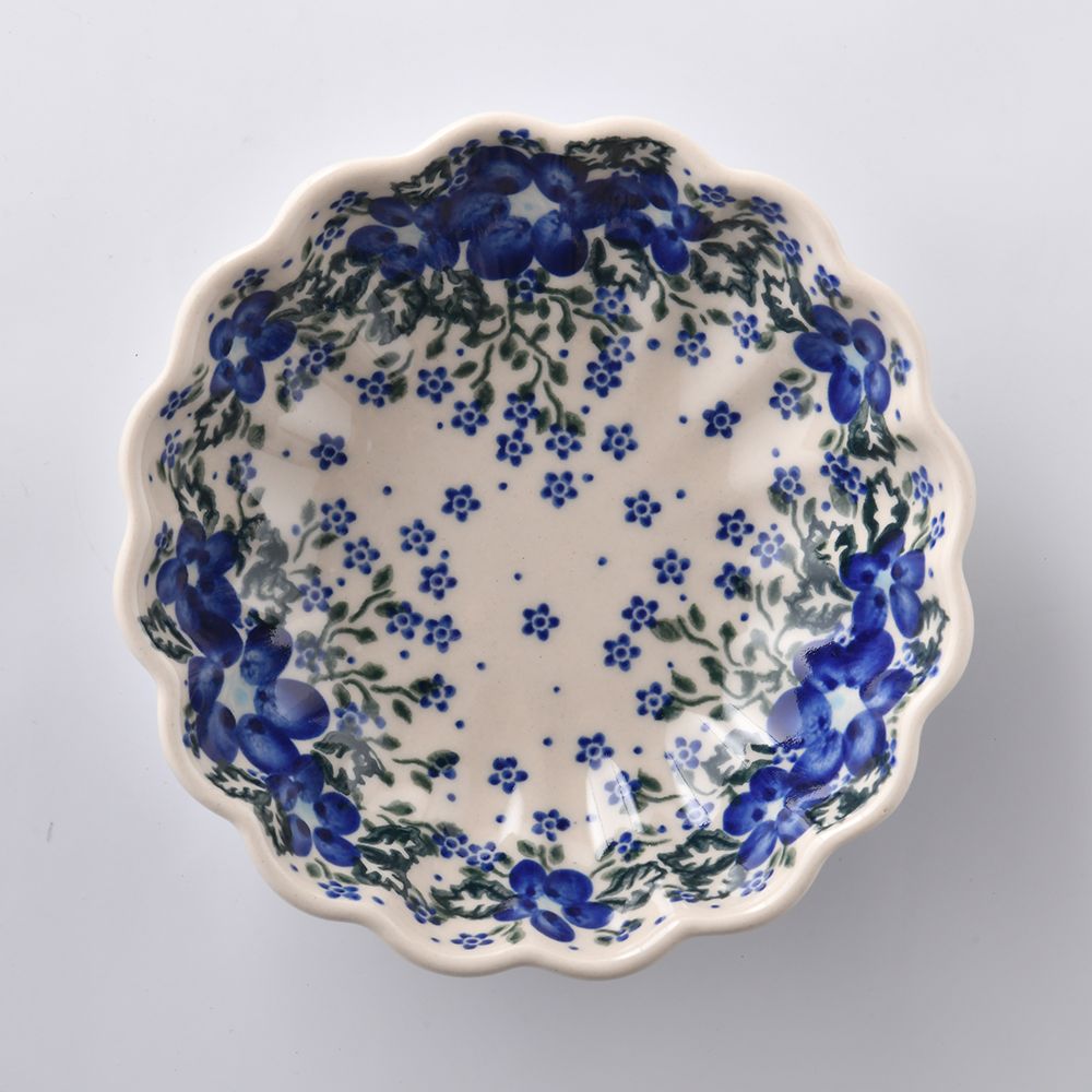Handmade Polish Pottery Vena fluted bowl,snack bowl,16cm blue fantasy Boleslawiec Ceramics