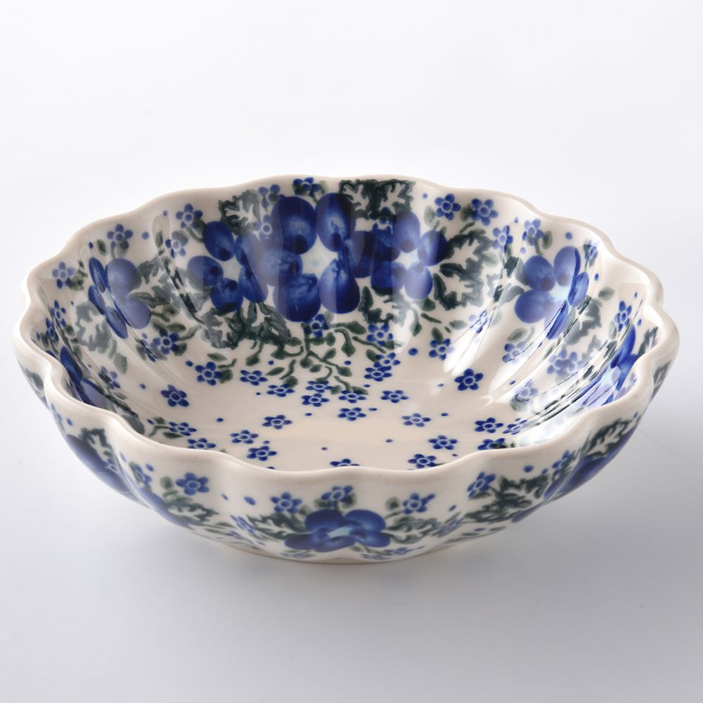 Handmade Polish Pottery Vena fluted bowl,snack bowl,16cm blue fantasy Boleslawiec Ceramics