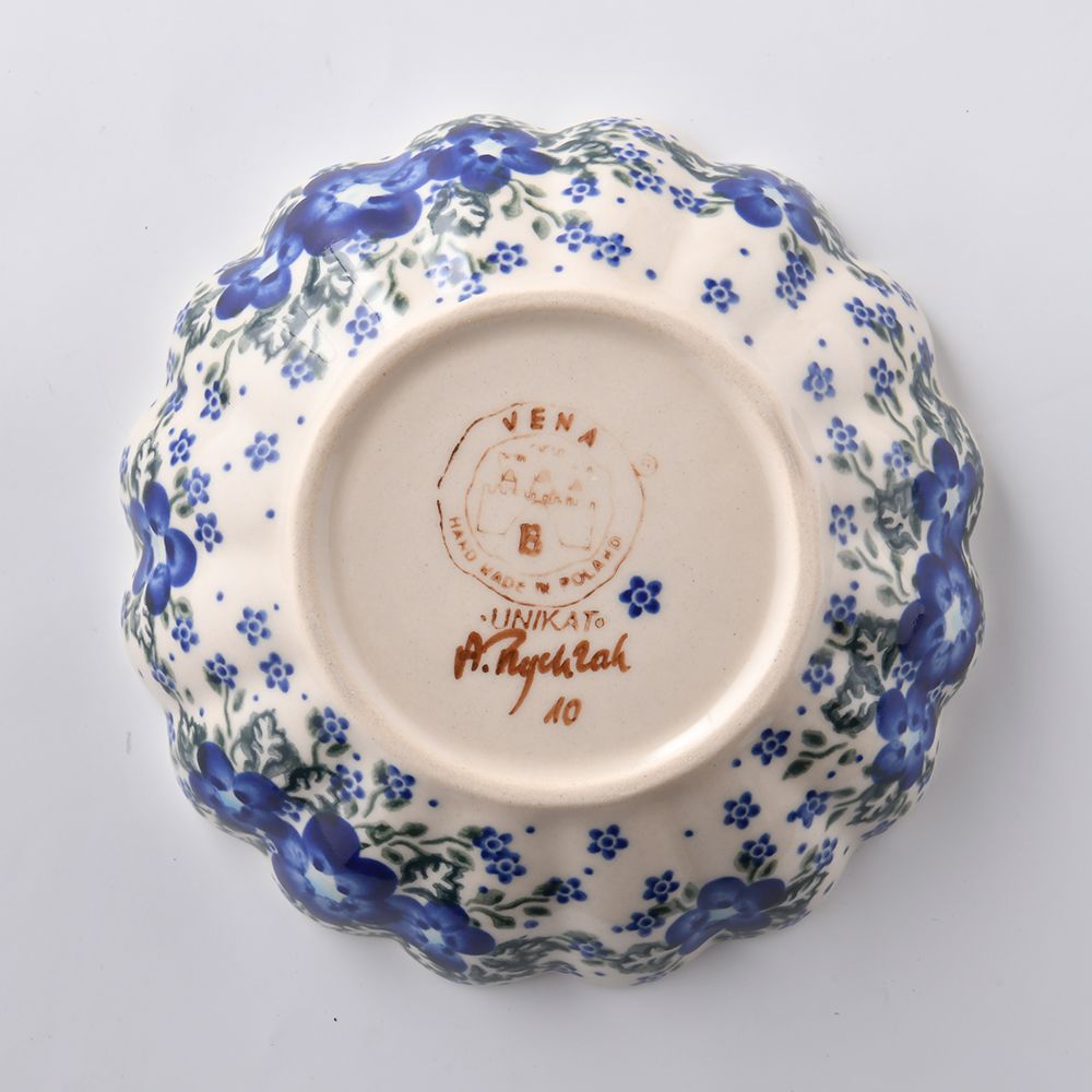 Handmade Polish Pottery Vena fluted bowl,snack bowl,16cm blue fantasy Boleslawiec Ceramics