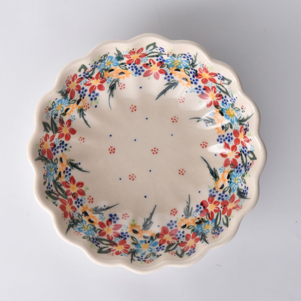 Handmade Polish Pottery Vena fluted bowl,snack bowl,16cm floral dream Boleslawiec Ceramics