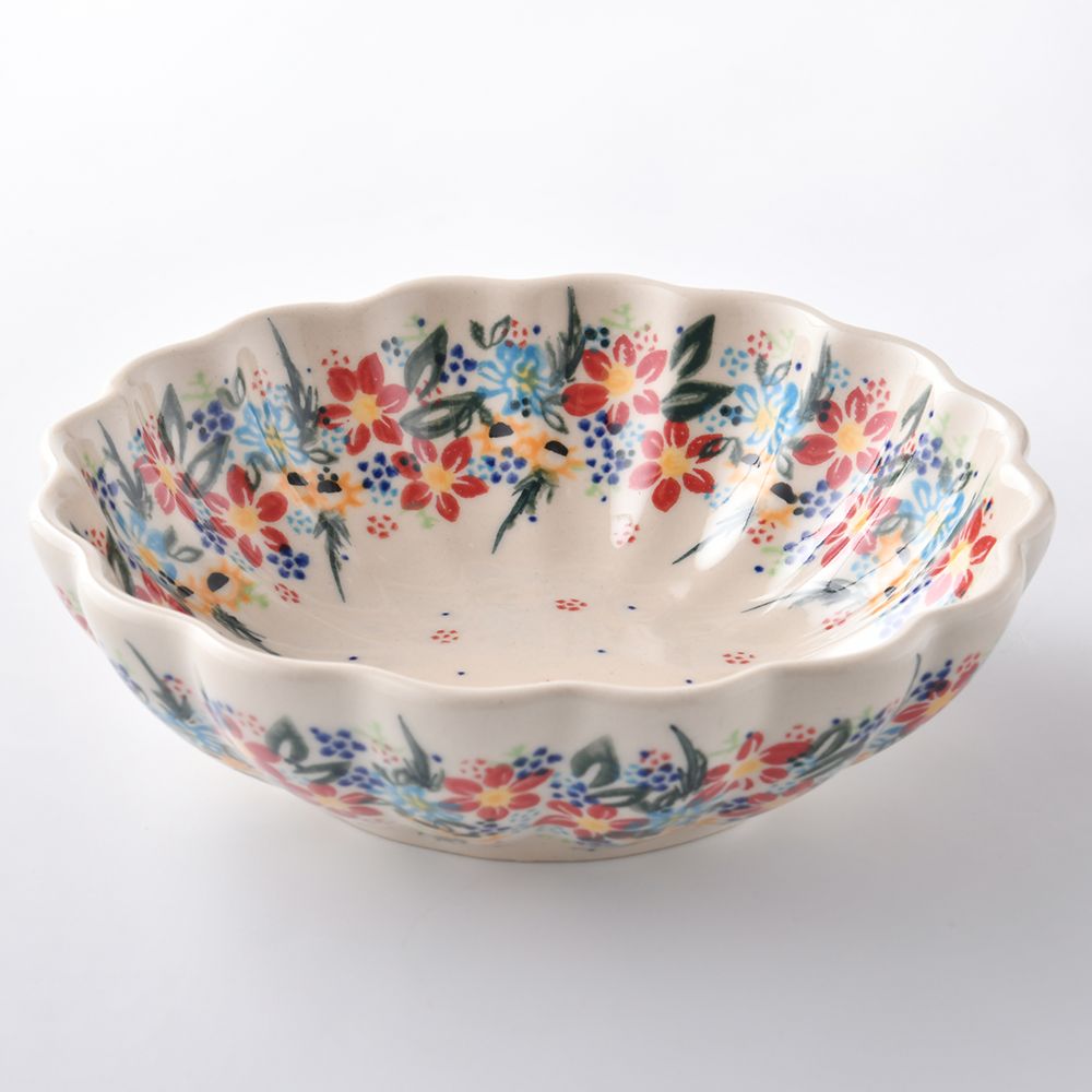 Handmade Polish Pottery Vena fluted bowl,snack bowl,16cm floral dream Boleslawiec Ceramics