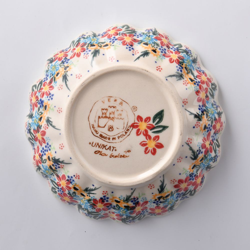 Handmade Polish Pottery Vena fluted bowl,snack bowl,16cm floral dream Boleslawiec Ceramics