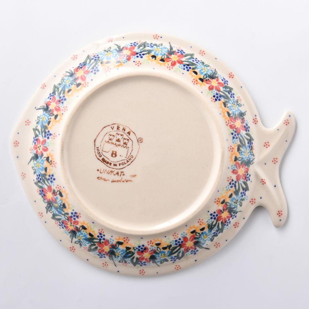 Handmade Polish Pottery Vena fish shaped platter,serving platter,22cm floral dream Boleslawiec Ceramics