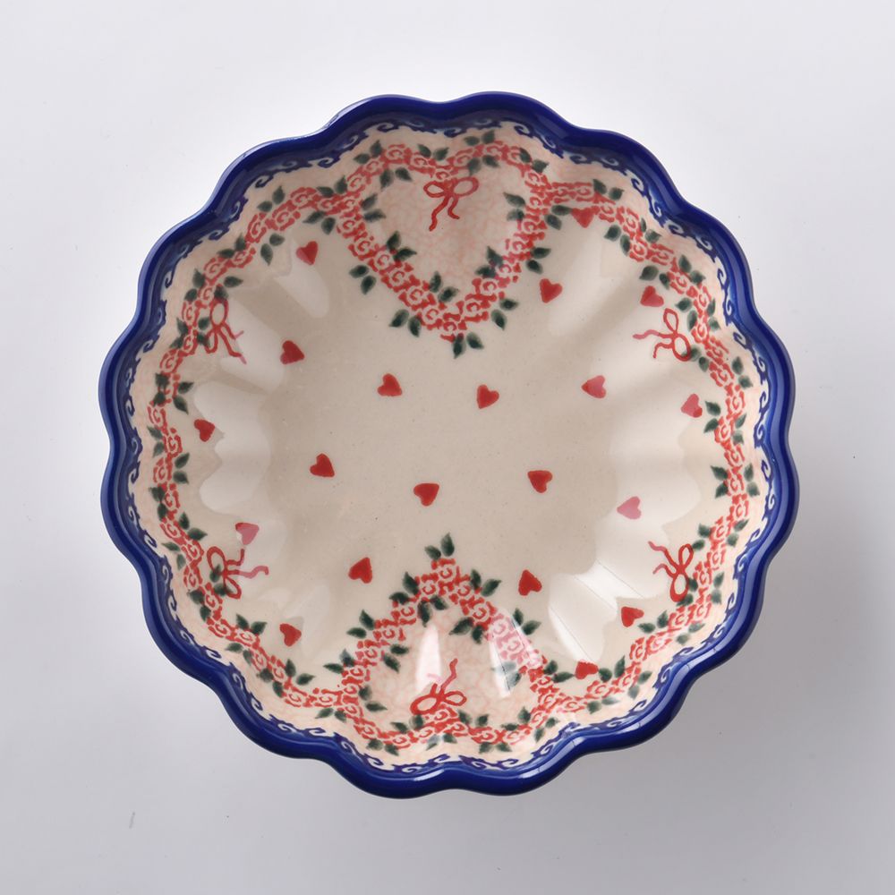 Handmade Polish Pottery Vena fluted bowl,snack bowl,16cm sweet heart Boleslawiec Ceramics