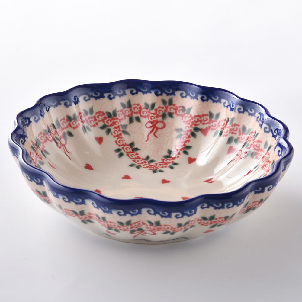 Handmade Polish Pottery Vena fluted bowl,snack bowl,16cm sweet heart Boleslawiec Ceramics