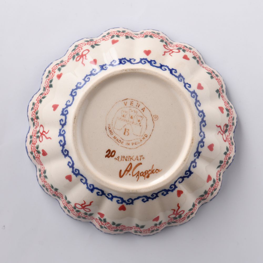 Handmade Polish Pottery Vena fluted bowl,snack bowl,16cm sweet heart Boleslawiec Ceramics